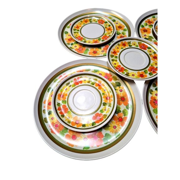 Retro 60s Imperial Sheffield Golden Garden Melamine flower power dinner set of 9 - Picture 3 of 10